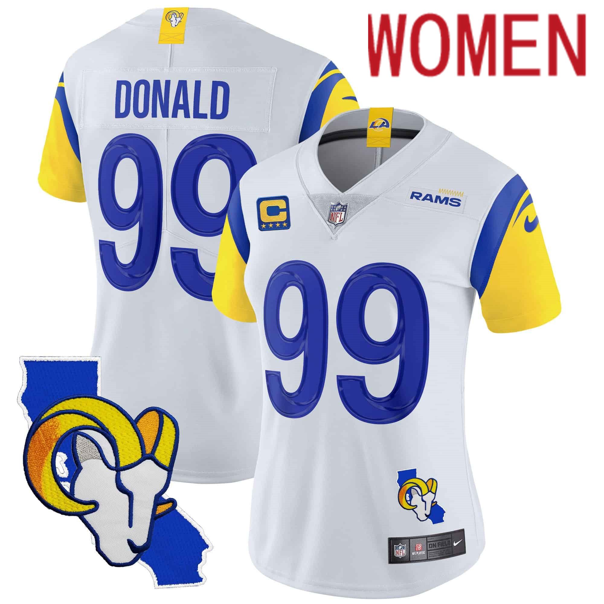 Women Los Angeles Rams #99 Donald White 2024 Nike California Patch Vapor Limited NFL Jersey->women nfl jersey->Women Jersey